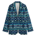 Blue Native Aztec Tribal Pattern Print Women's Cotton Blazer