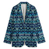 Blue Native Aztec Tribal Pattern Print Women's Cotton Blazer