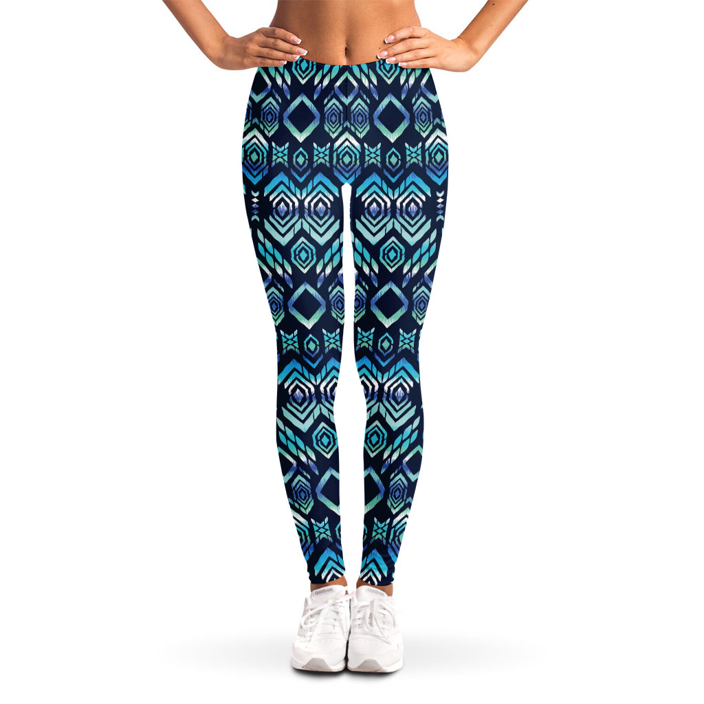 Blue Native Aztec Tribal Pattern Print Women's Leggings