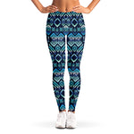 Blue Native Aztec Tribal Pattern Print Women's Leggings