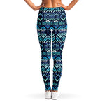 Blue Native Aztec Tribal Pattern Print Women's Leggings