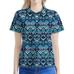 Blue Native Aztec Tribal Pattern Print Women's Polo Shirt