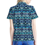 Blue Native Aztec Tribal Pattern Print Women's Polo Shirt