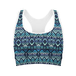 Blue Native Aztec Tribal Pattern Print Women's Sports Bra