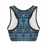 Blue Native Aztec Tribal Pattern Print Women's Sports Bra