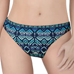 Blue Native Aztec Tribal Pattern Print Women's Thong