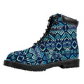 Blue Native Aztec Tribal Pattern Print Padded Collar Lace Up Boots
