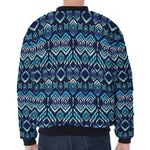 Blue Native Aztec Tribal Pattern Print Zip Sleeve Bomber Jacket