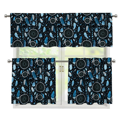 Blue Native Dream Catcher Pattern Print 3 Piece Kitchen Curtains