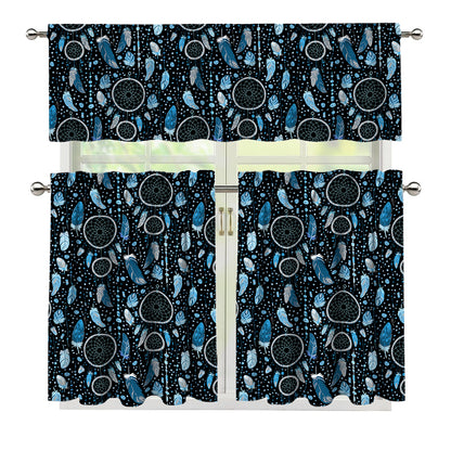 Blue Native Dream Catcher Pattern Print 3 Piece Kitchen Curtains
