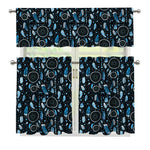 Blue Native Dream Catcher Pattern Print 3 Piece Kitchen Curtains