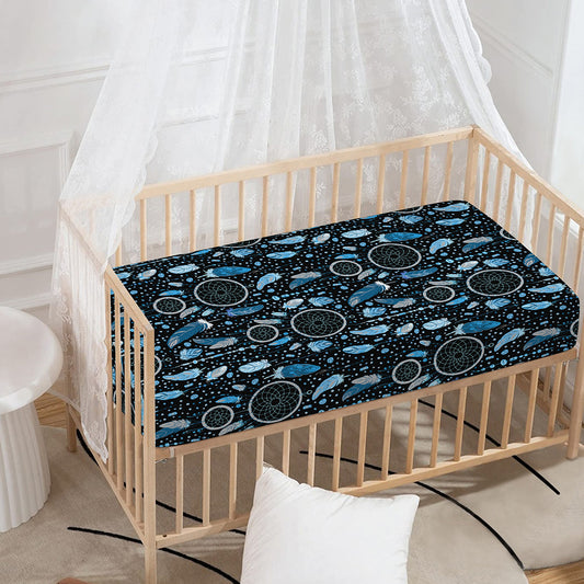 Blue Native Dream Catcher Pattern Print Baby Crib Sheet