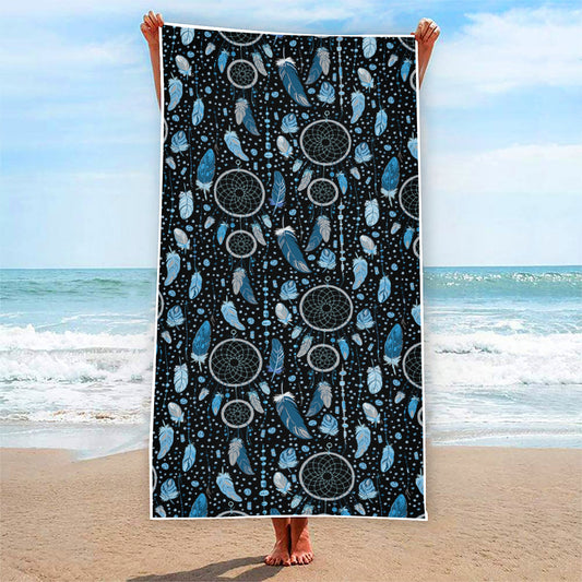 Blue Native Dream Catcher Pattern Print Beach Towel