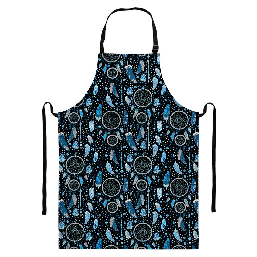 Blue Native Dream Catcher Pattern Print Bib Apron With Pocket