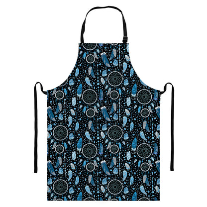 Blue Native Dream Catcher Pattern Print Bib Apron With Pocket