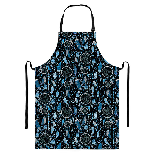Blue Native Dream Catcher Pattern Print Bib Apron With Pocket