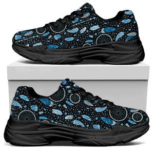 Blue Native Dream Catcher Pattern Print Black Chunky Shoes