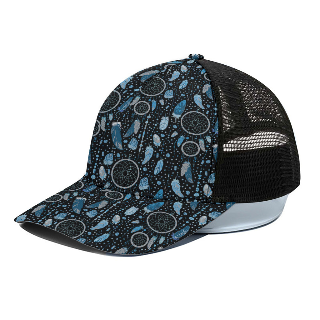 Blue Native Dream Catcher Pattern Print Black Mesh Trucker Cap