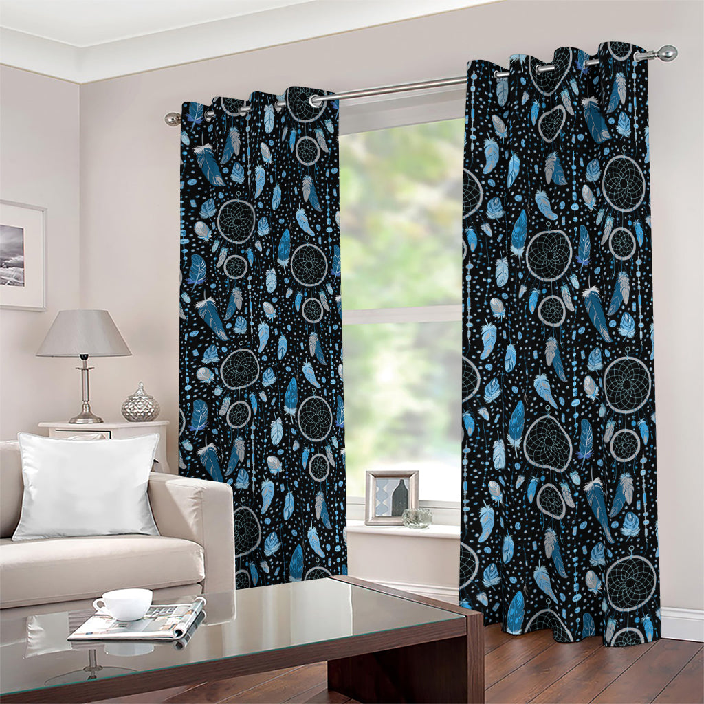 Blue Native Dream Catcher Pattern Print Blackout Grommet Curtains