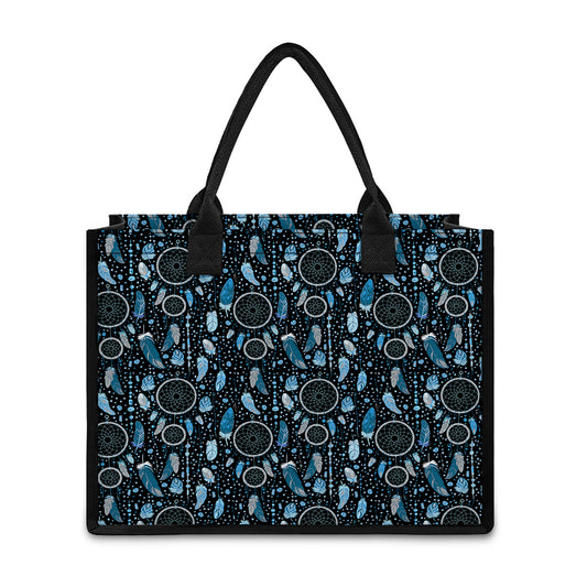 Blue Native Dream Catcher Pattern Print Canvas Tote Bag