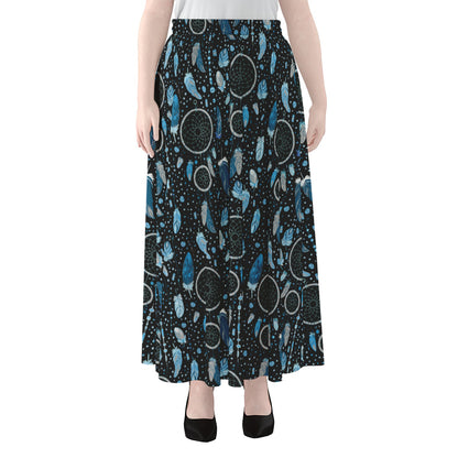 Blue Native Dream Catcher Pattern Print Chiffon Maxi Skirt