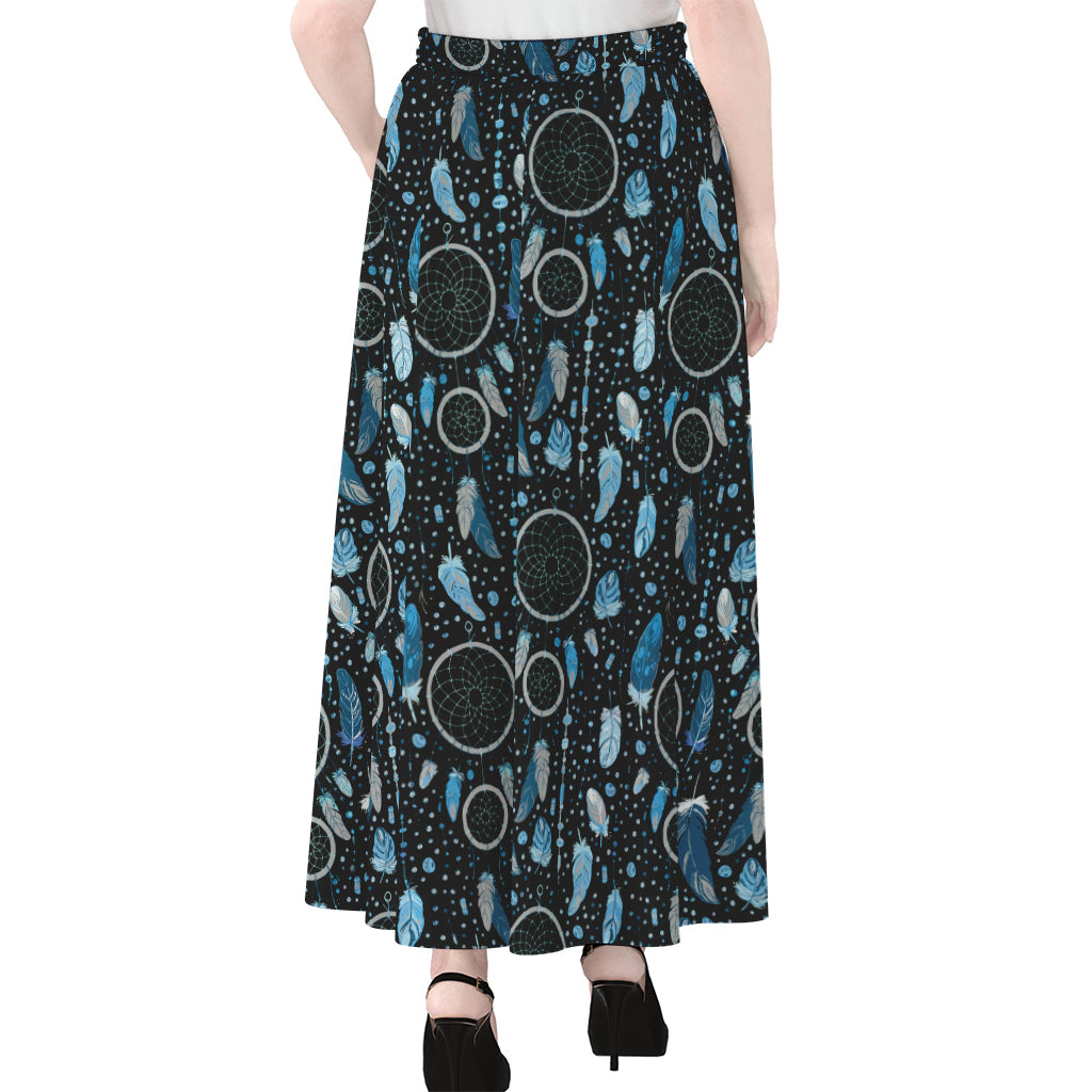 Blue Native Dream Catcher Pattern Print Chiffon Maxi Skirt