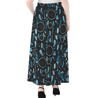 Blue Native Dream Catcher Pattern Print Chiffon Maxi Skirt