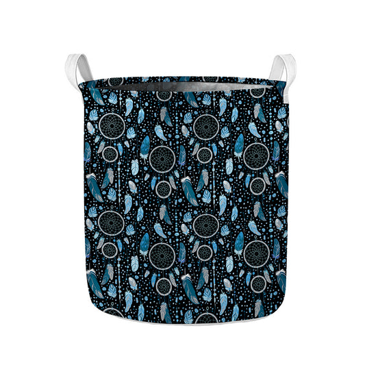 Blue Native Dream Catcher Pattern Print Collapsible Laundry Basket