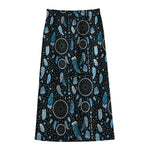 Blue Native Dream Catcher Pattern Print Cotton Front Slit Maxi Skirt