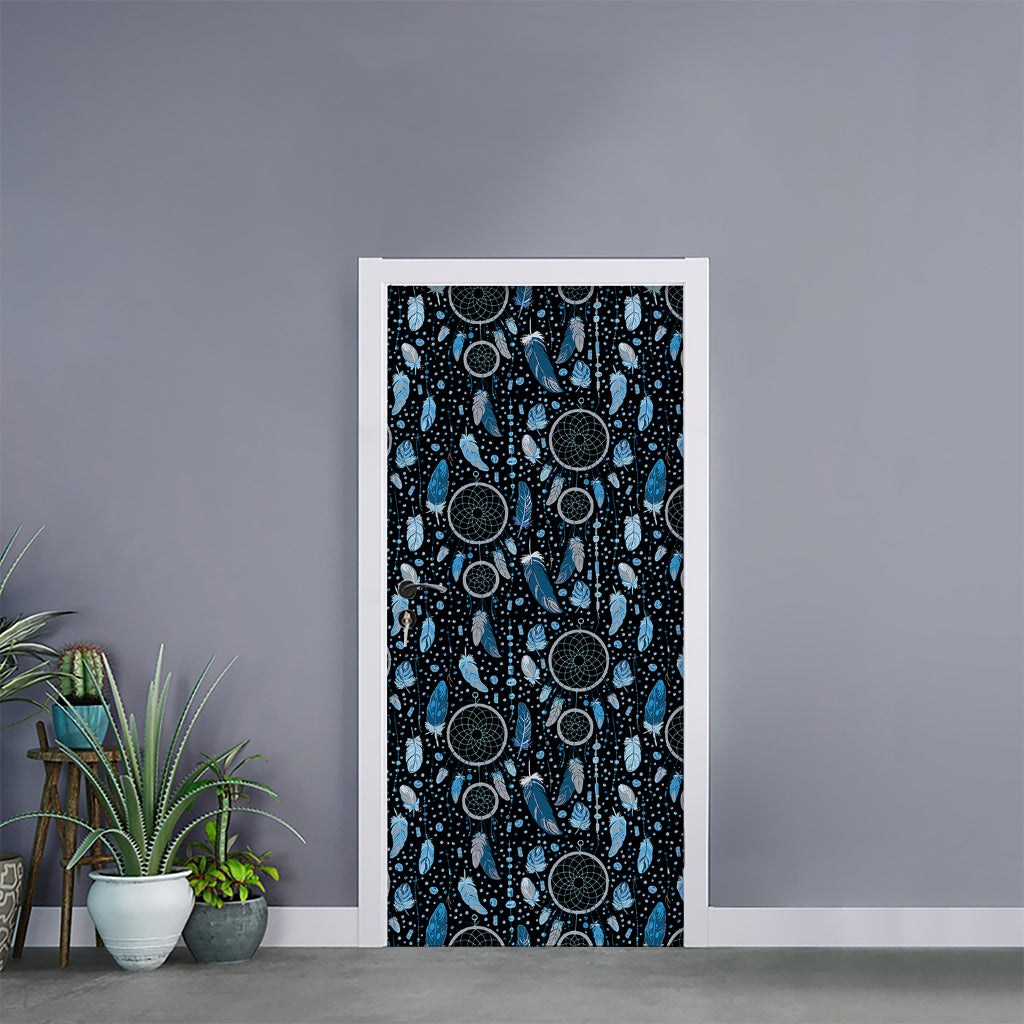 Blue Native Dream Catcher Pattern Print Door Sticker