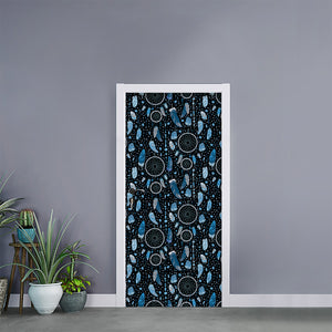 Blue Native Dream Catcher Pattern Print Door Sticker