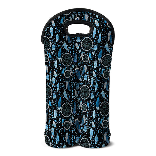 Blue Native Dream Catcher Pattern Print Double Neoprene Wine Tote