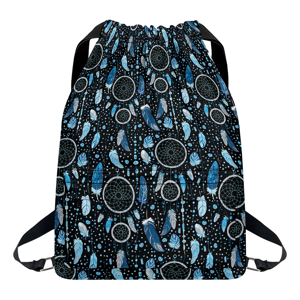 Blue Native Dream Catcher Pattern Print Drawstring Backpack