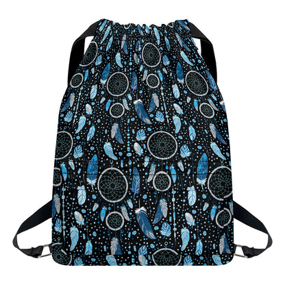 Blue Native Dream Catcher Pattern Print Drawstring Backpack