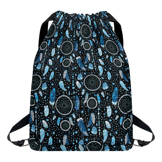 Blue Native Dream Catcher Pattern Print Drawstring Backpack