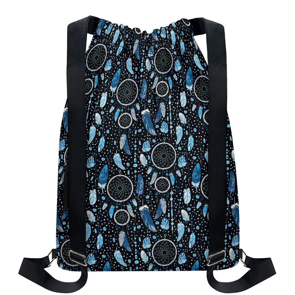 Blue Native Dream Catcher Pattern Print Drawstring Backpack