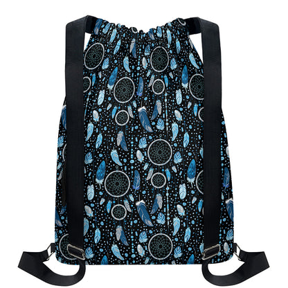 Blue Native Dream Catcher Pattern Print Drawstring Backpack