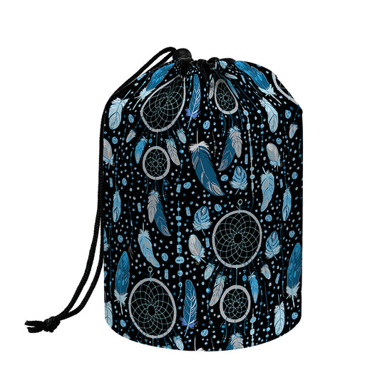 Blue Native Dream Catcher Pattern Print Drawstring Makeup Bag
