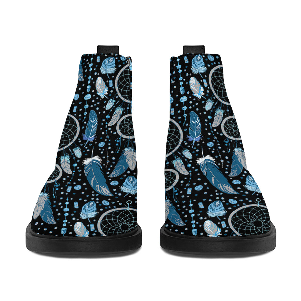 Blue Native Dream Catcher Pattern Print Flat Ankle Boots