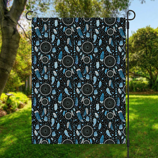 Blue Native Dream Catcher Pattern Print Garden Flag