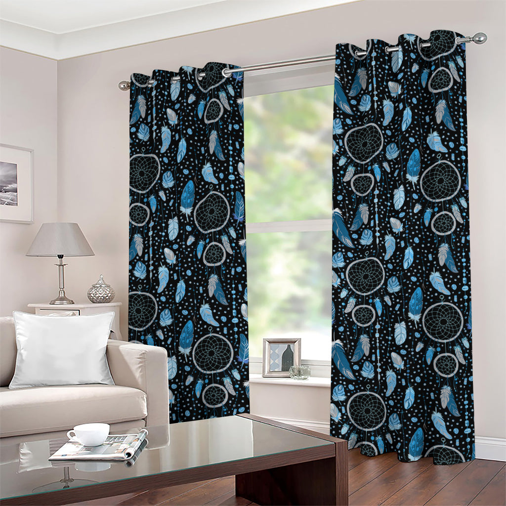 Blue Native Dream Catcher Pattern Print Grommet Curtains