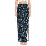 Blue Native Dream Catcher Pattern Print High Slit Maxi Skirt