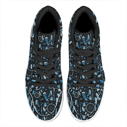 Blue Native Dream Catcher Pattern Print High Top Leather Sneakers