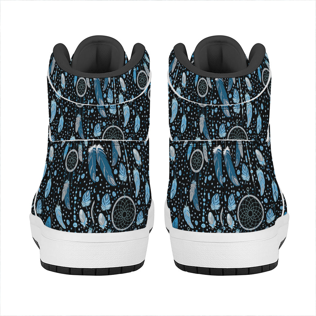 Blue Native Dream Catcher Pattern Print High Top Leather Sneakers