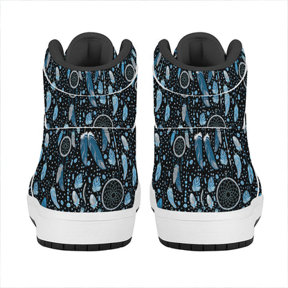Blue Native Dream Catcher Pattern Print High Top Leather Sneakers