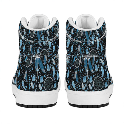 Blue Native Dream Catcher Pattern Print High Top Leather Sneakers