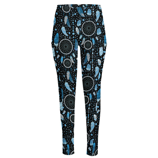 Blue Native Dream Catcher Pattern Print High-Waisted Pocket Leggings