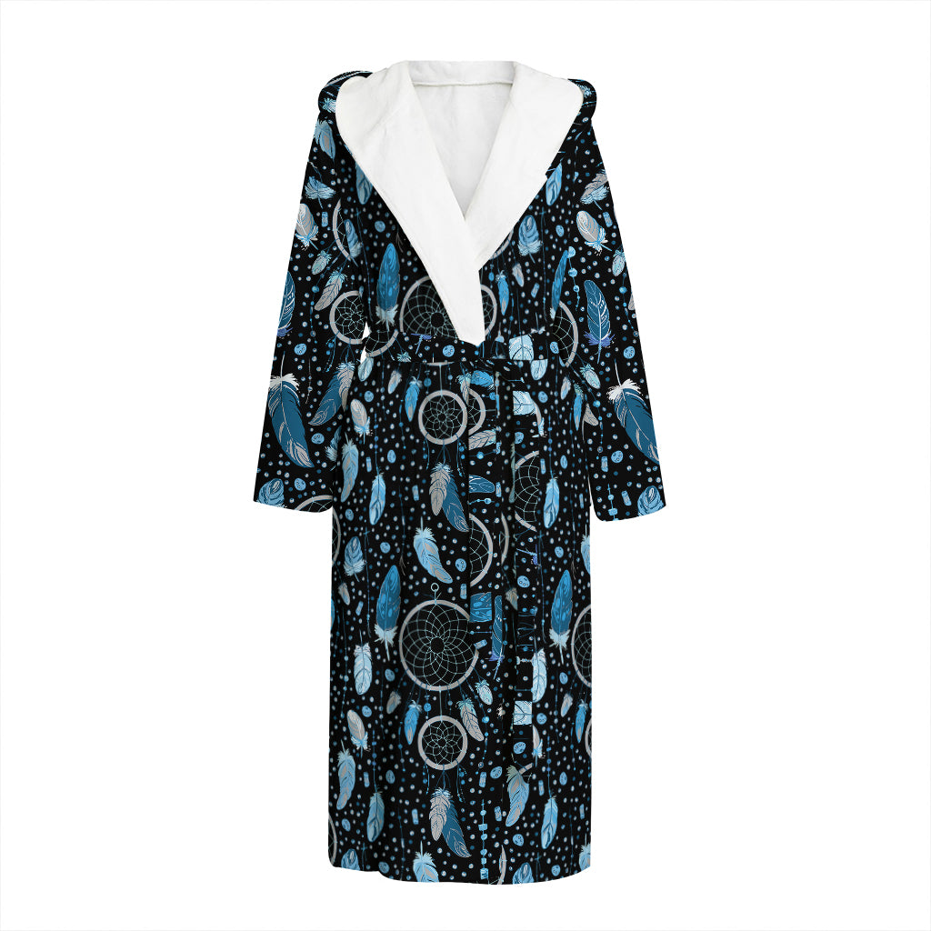 Blue Native Dream Catcher Pattern Print Hooded Bathrobe
