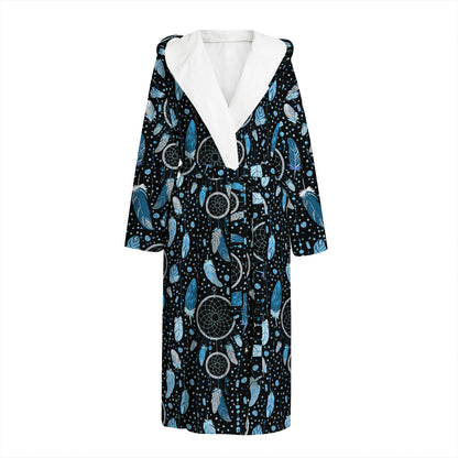 Blue Native Dream Catcher Pattern Print Hooded Bathrobe