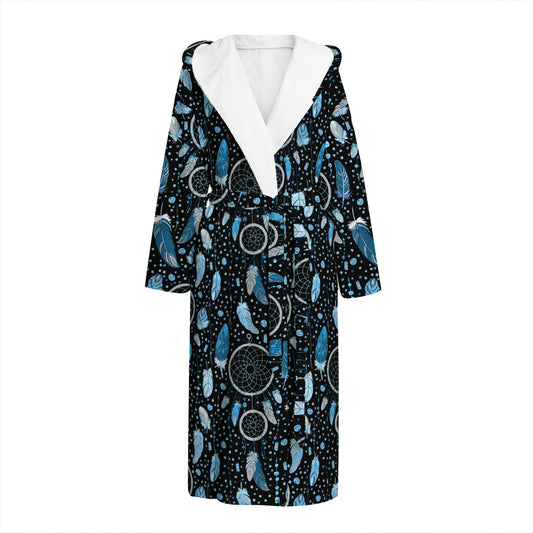 Blue Native Dream Catcher Pattern Print Hooded Bathrobe
